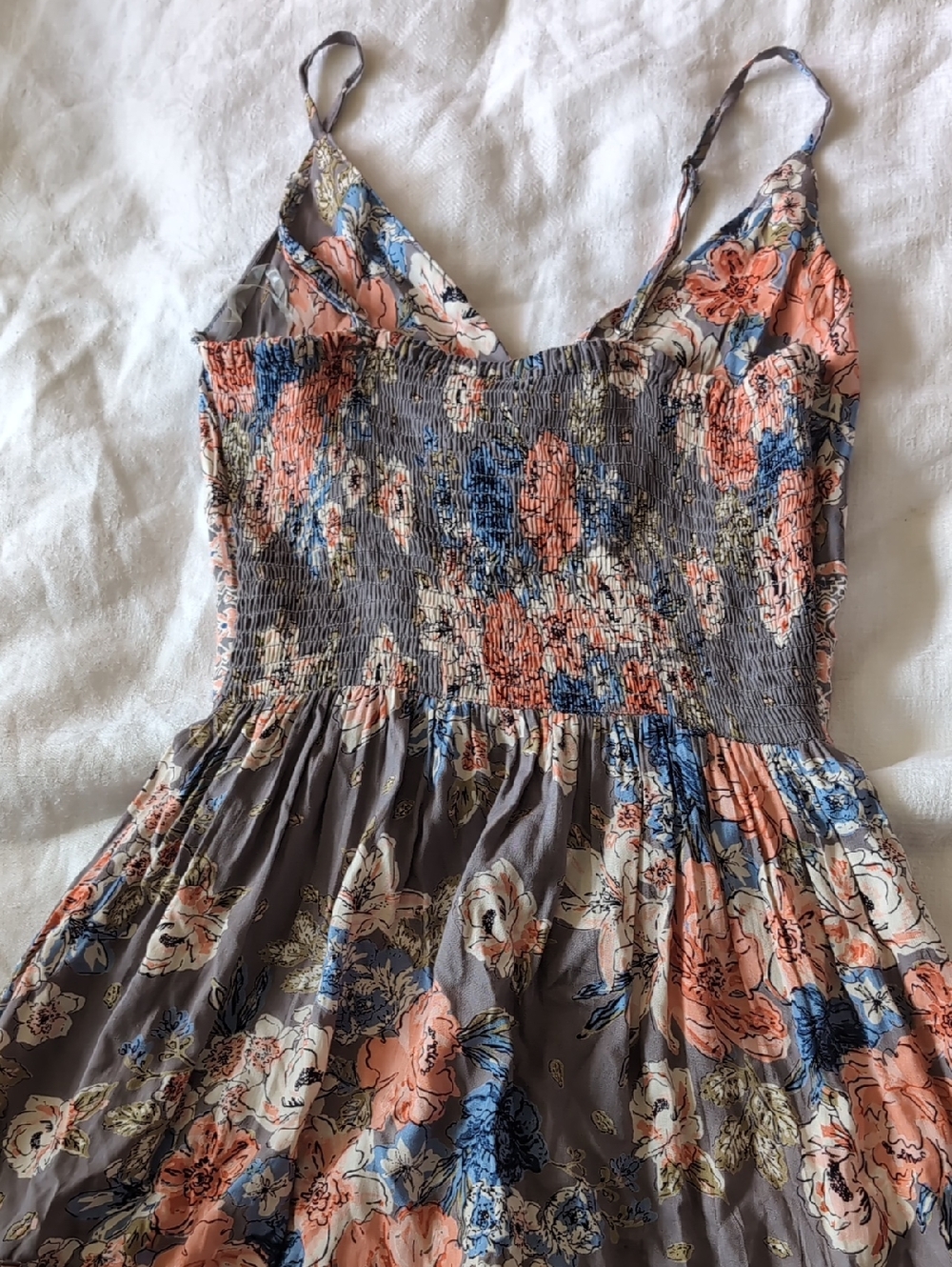 Angie Floral Tiered Maxi Dress - Coral, Blue & Taupe - Picture 7 of 7